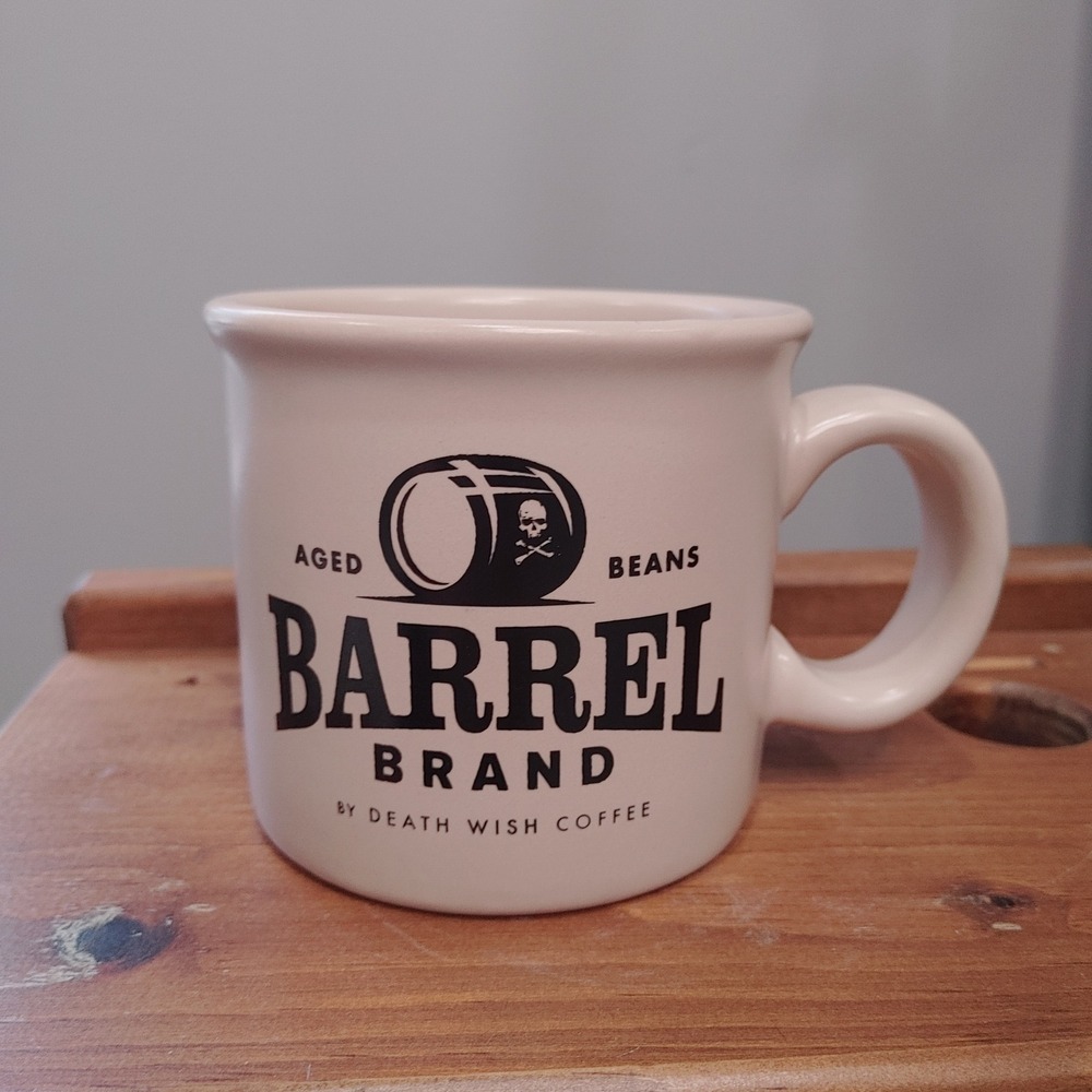 Death Wish Coffee Barrel Brand Mug Aged Beans Ceramic Diner Style Cream USA Made